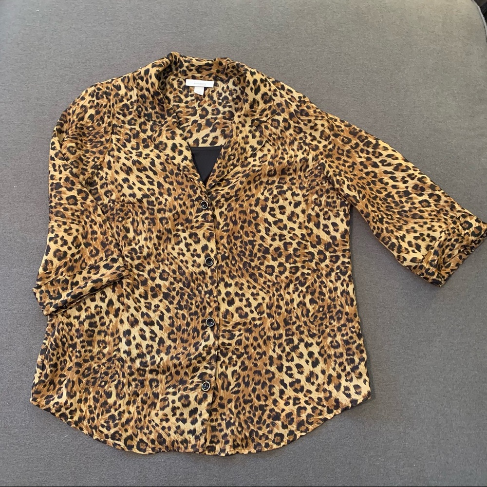 DressBarn leopard sheer with cuffed sleeve sz 14/16